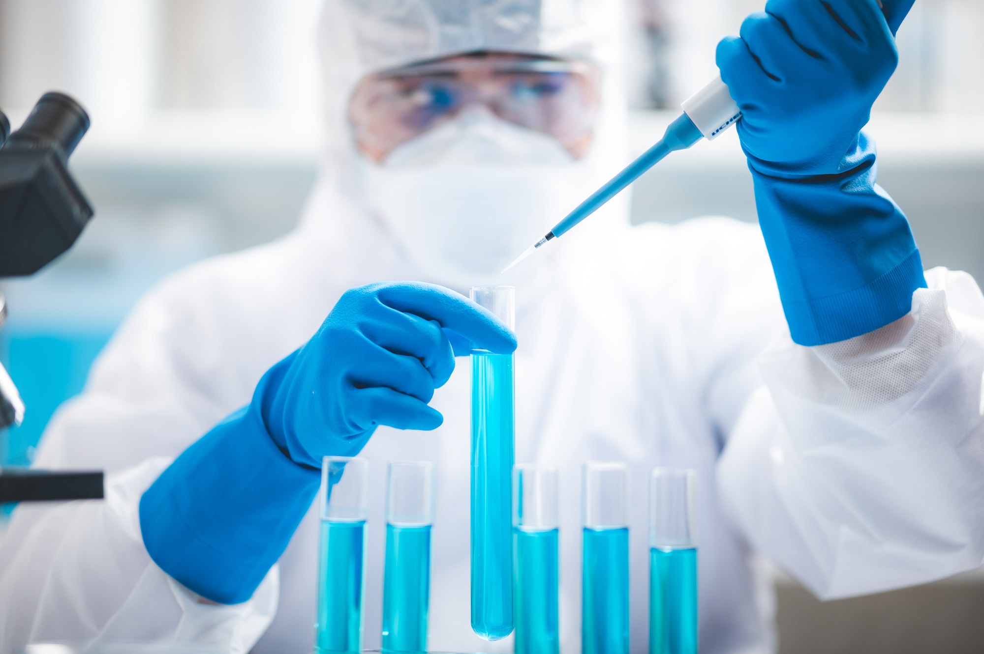 Health care researchers working in life science laboratory, medical science technology